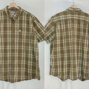 Carhartt Button Front Short Sleeve Shirt Relaxed‎ Fit Size 2XL Brown Tan Olive